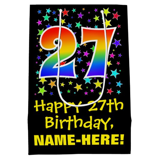 27誕生日:カラフルスターズパターン&レインボー27 ミディアムペーパーバッグ (裏面)