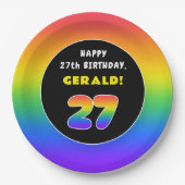 27誕生日:カラフルレインボー# 27、名前をカスタムする ペーパープレート (正面)