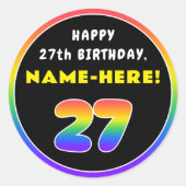 27誕生日:カラフルレインボー# 27、名前をカスタムする ラウンドシール (正面)