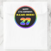 27誕生日:カラフルレインボー# 27、名前をカスタムする ラウンドシール (バッグ)