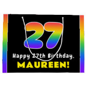 27誕生日:カラフルレインボー# 27、名前をカスタムする ラージペーパーバッグ (裏面)