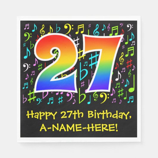 27誕生日-カラフル音楽シンボル、虹27 スタンダードランチョンナプキン (正面)