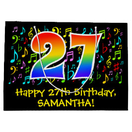 27誕生日-カラフル音楽シンボル、虹27 ラージペーパーバッグ