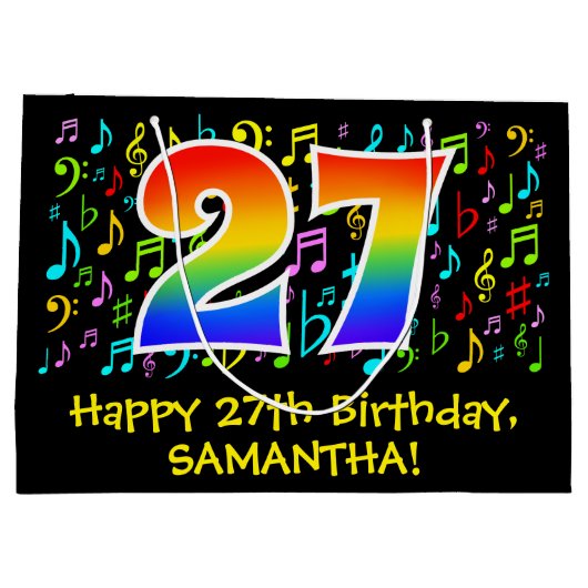 27誕生日-カラフル音楽シンボル、虹27 ラージペーパーバッグ (裏面)