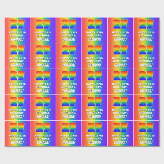 27誕生日: カラフル、おもしろいレインボーパターン# 27 ラッピングペーパー (フラット)