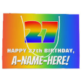 27誕生日: カラフル、おもしろいレインボーパターン# 27 ラージペーパーバッグ (裏面)