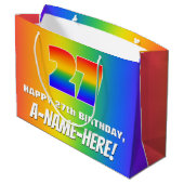 27誕生日: カラフル、おもしろいレインボーパターン# 27 ラージペーパーバッグ (裏面アングル)