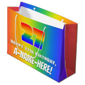 27誕生日: カラフル、おもしろいレインボーパターン# 27 ラージペーパーバッグ (正面アングル)