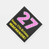 27誕生日:ピンクストライプ色のハートと"27" +名前 スタンダードランチョンナプキン (角)