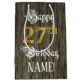 27誕生日:フェイク金ゴールドルック&ウッドフェイクパターン ミディアムペーパーバッグ (正面)