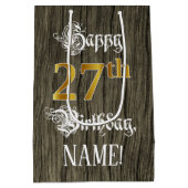27誕生日:フェイク金ゴールドルック&ウッドフェイクパターン ミディアムペーパーバッグ (裏面)