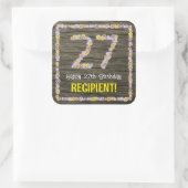 27誕生日:フローラ番号フェイク、木目、名前 スクエアシール (バッグ)