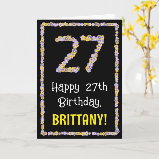 27誕生日:フローラ花数名前をカスタムする カード (黄色い花)