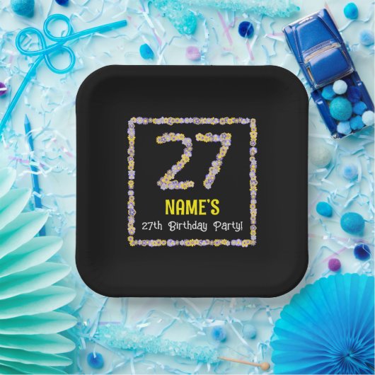 27誕生日:フローラ花数名前をカスタムする ペーパープレート (パーティー)