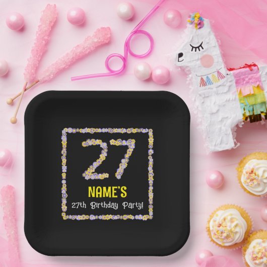 27誕生日:フローラ花数名前をカスタムする ペーパープレート (パーティー)