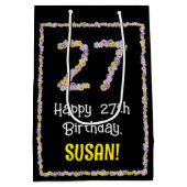 27誕生日:フローラ花数名前をカスタムする ミディアムペーパーバッグ (裏面)