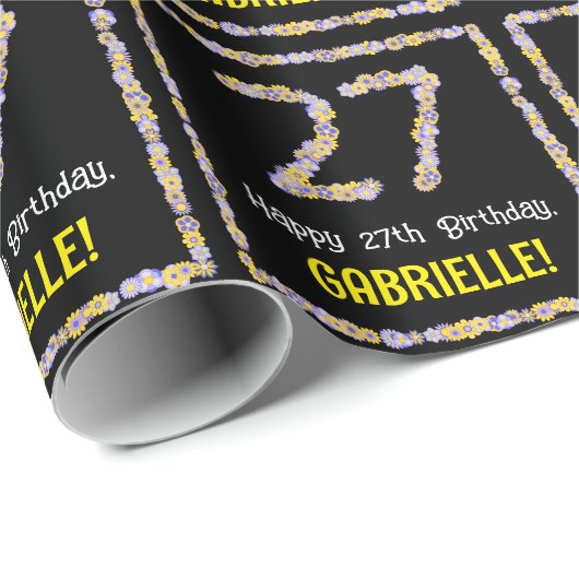27誕生日:フローラ花数名前をカスタムする ラッピングペーパー (ロールコーナー)
