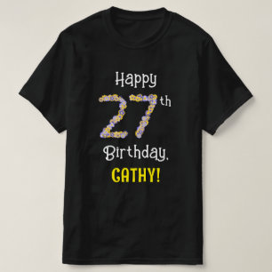 27誕生日:フローラ花数"27" +名前 Tシャツ