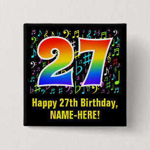 27誕生日:ミュージカラフルックシンボル,レインボー27 缶バッジ