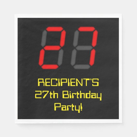 27誕生日:レッドデジタルクロックスタイル"27" +名前 スタンダードランチョンナプキン (正面)