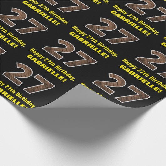 27誕生日：名前フェイク&木目パターン「27」 ラッピングペーパー (角)
