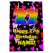 27誕生日:愛するハートパターン、虹# 27 ミディアムペーパーバッグ (正面)