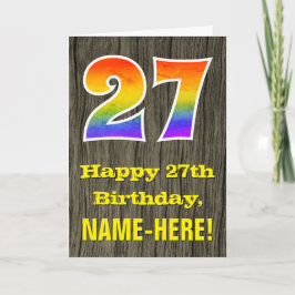 27誕生日:素朴ウッドルックフェイク、虹"27" カード