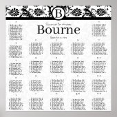 270 - 300 Guests Black Damask Seating Chart ポスター (正面)