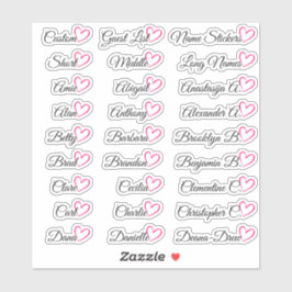 27 カスタム ゲスト リスト 名前 ブライト ピンク ハート   シール