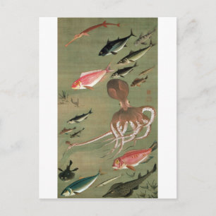 27.諸魚図,若冲日本芸術文化寒中諸魚 ポストカード