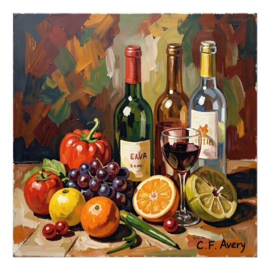 27.03" x 27.03" Still Life Wine Fruit  フォトプリント (正面)