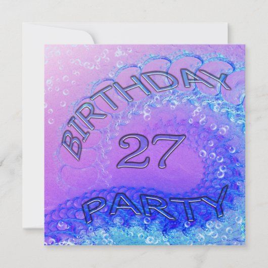 27th誕生日パーティーの招待、抽象芸術とバブ 招待状 (正面)