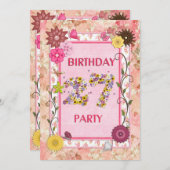 27th誕生日パーティーへの招待とフローラ枠 招待状 (正面/裏面)