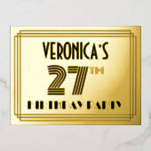 27th誕生日パーティー～アールデコスタイル"27" +名前 箔招待状ポストカード (正面)