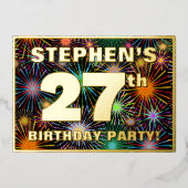 27th Birthday Party —おもしろい、カラフルFireworks Look 箔招待状 (正面)