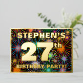 27th Birthday Party —おもしろい、カラフルFireworks Look 箔招待状 (立ち正面)