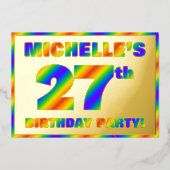 27th Birthday Party —おもしろい、レインボースペクトル「27」 箔招待状 (正面)