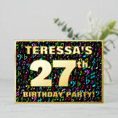 27th Birthday Party —おもしろい、音楽シカラフルンボル 箔招待状 (立ち正面)