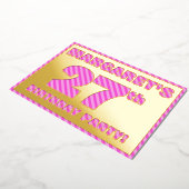 27th Birthday Party —はっきりした、おもしろい、ピンクストライプ色27 箔招待状 (回転した状態)