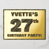 27th Birthday Party — はっきりしたWood Grainフェイク文字 箔招待状 (正面)