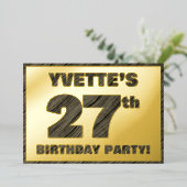 27th Birthday Party — はっきりしたWood Grainフェイク文字 箔招待状 (立ち正面)