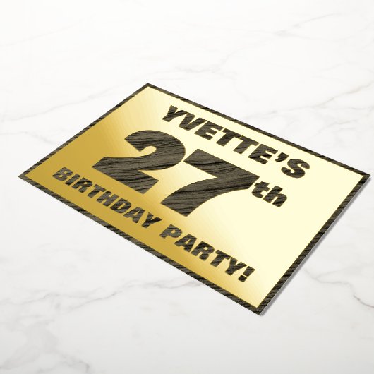 27th Birthday Party — はっきりしたWood Grainフェイク文字 箔招待状 (回転した状態)