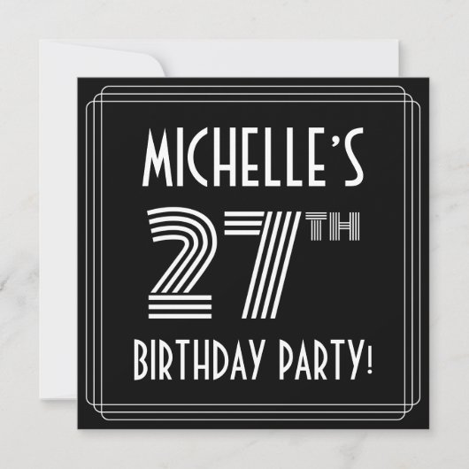 27th Birthday Party:アールデコスタイル(名前をカスタムする付) 招待状 (正面)