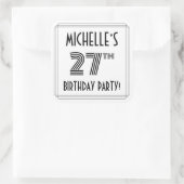 27th Birthday Party:アールデコスタイル+名前をカスタムする スクエアシール (バッグ)