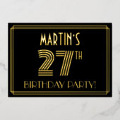 27th Birthday Party —アールデコスタイル「27」 +名前 箔招待状 (正面)