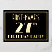 27th Birthday Party:アールデコルック"27"、名前 箔招待状 (正面)