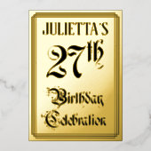 27th Birthday Party – スクリプエレガントト+名前をカスタムする 箔招待状 (正面)