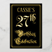 27th Birthday Party – スクリプファンシートと名前をカスタムする 箔招待状 (正面)