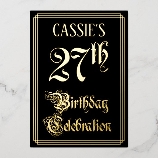 27th Birthday Party – スクリプファンシートと名前をカスタムする 箔招待状 (正面)
