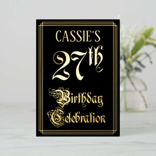 27th Birthday Party – スクリプファンシートと名前をカスタムする 箔招待状 (立ち正面)